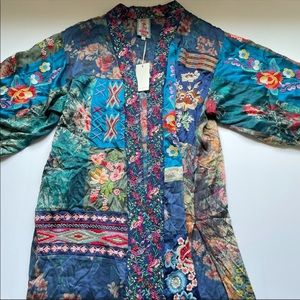 Johnny Was Hazel Long Kimono Multicolored Silk Embroidered Small NWT